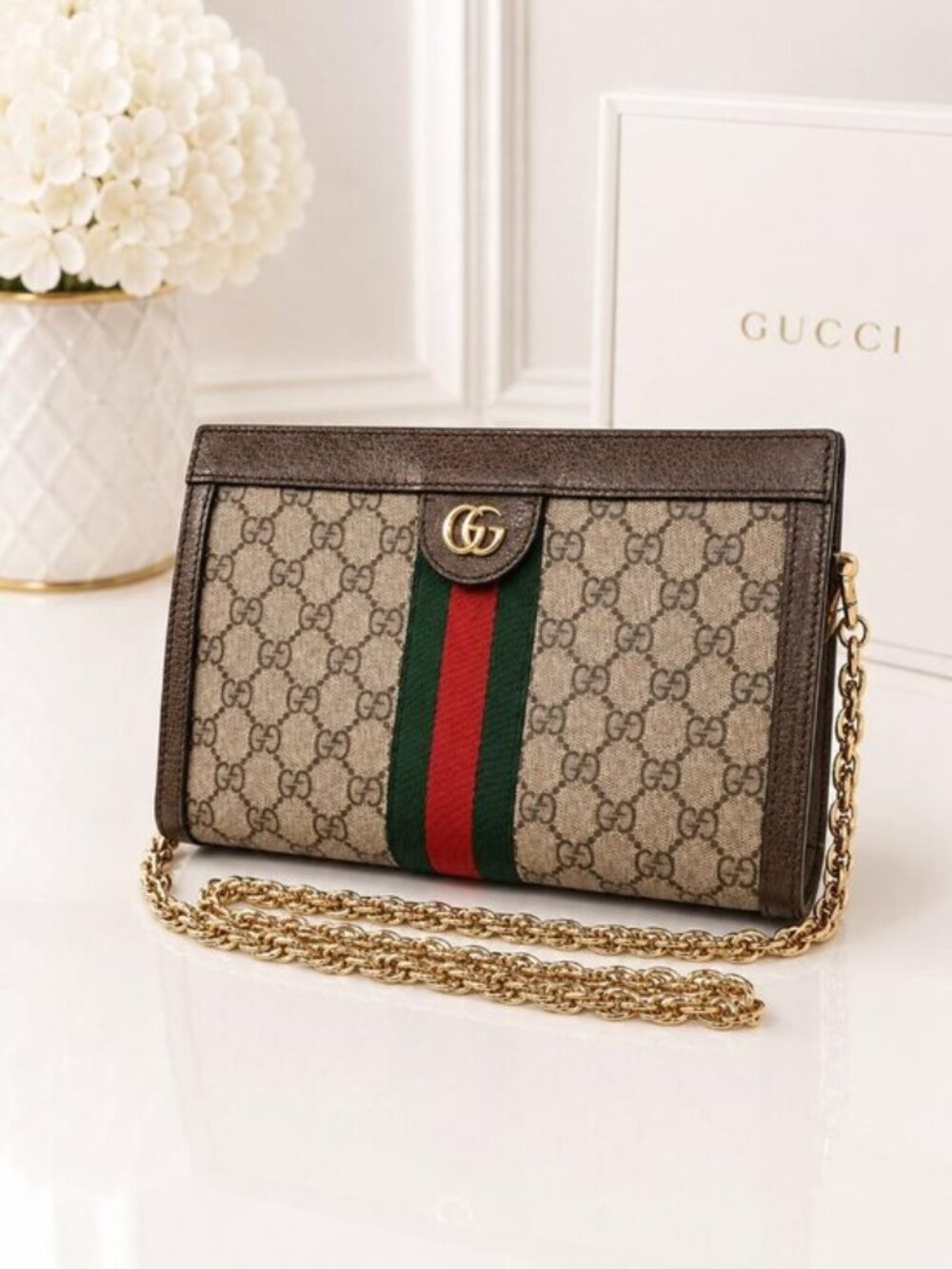 Authentic Gucci Ophidia GG Supreme Chain Shoulder Bag